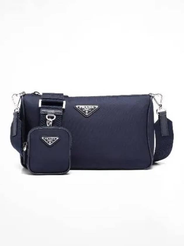 Triangle Logo Re-Nylon Saffiano Leather Shoulder Bag Navy - PRADA - BALAAN 2