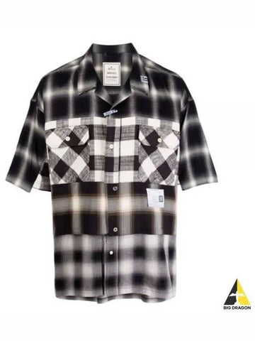 Check Panel Flannel Cotton Short Sleeve Shirt Black - MIHARA YASUHIRO - BALAAN 1