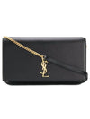 Gold Monogram Phone Holder Crossbody Bag with Strap in Smooth Leather Black - SAINT LAURENT - BALAAN 1