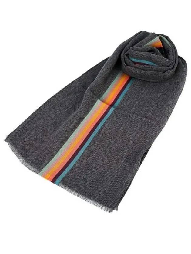 Striped Fringe Wool Silk Muffler Khaki - PAUL SMITH - BALAAN 2