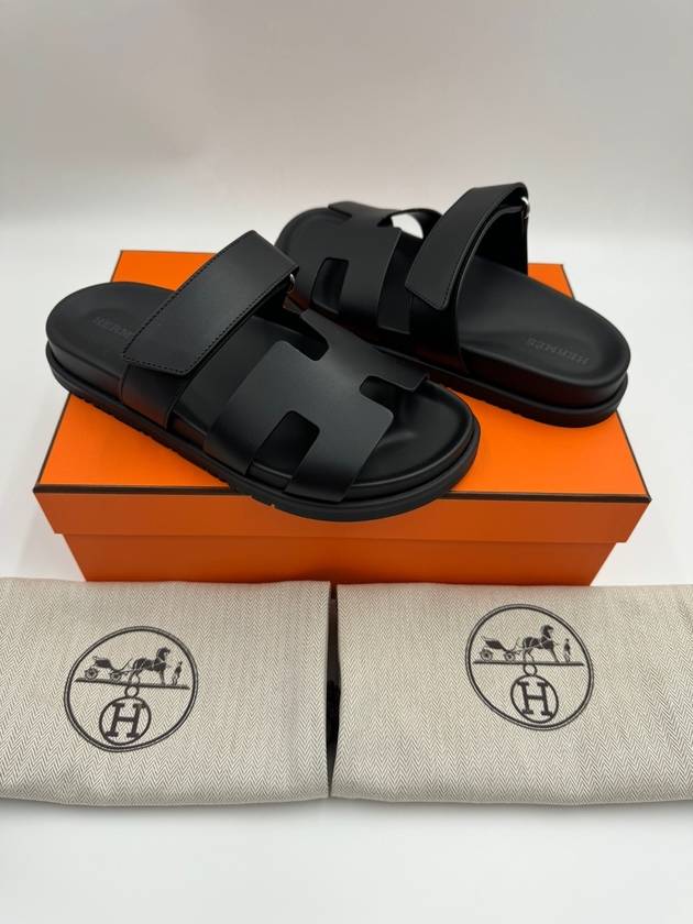 Chypre Leather Sandals Black - HERMES - BALAAN 4