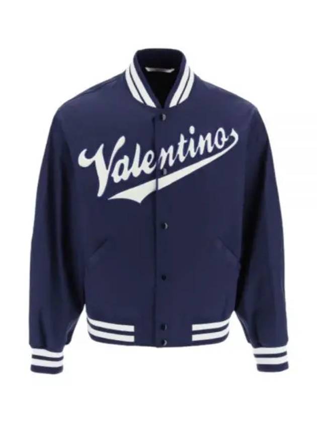 Embroidered Logo Cotton Bomber Jacket Blue - VALENTINO - BALAAN 2