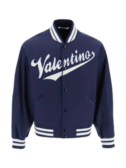 Embroidered Logo Cotton Bomber Jacket Blue - VALENTINO - BALAAN 2