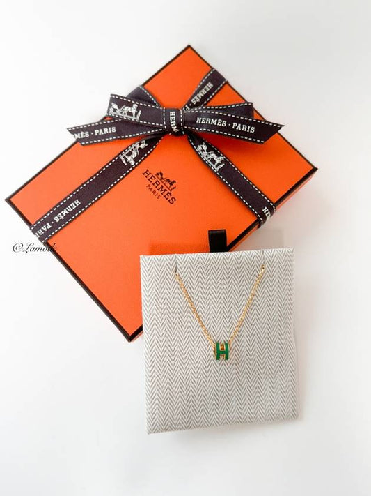 Mini Pop H Pendant Necklace Gold Malachite - HERMES - BALAAN 2