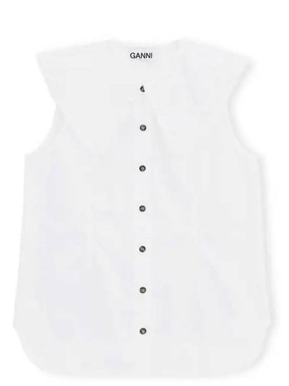 Ruffle Collar Button Sleeveless Shirt White - GANNI - BALAAN 2