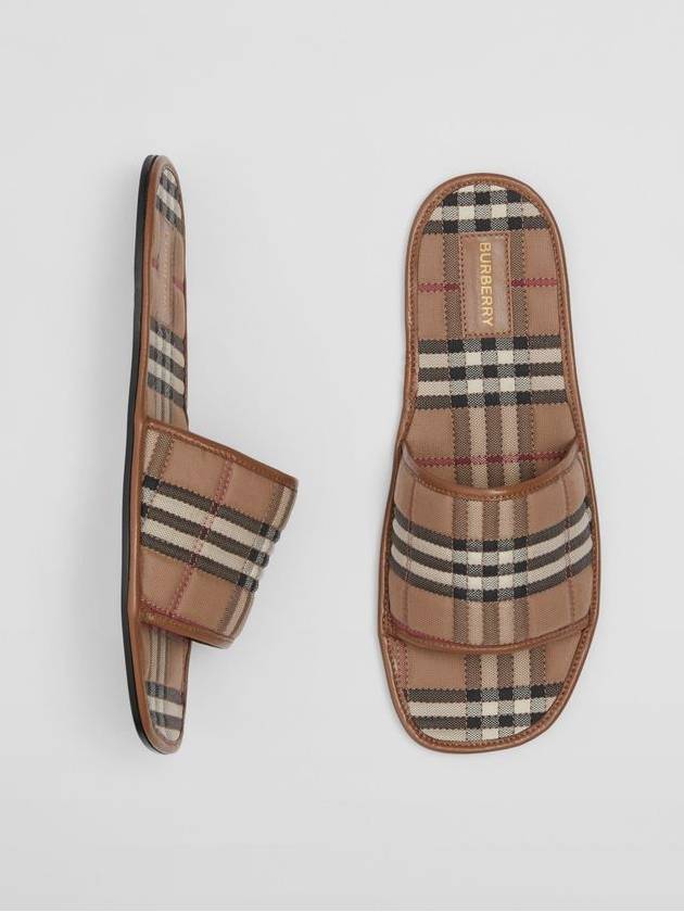 Check Quilted Cotton Leather Slippers Brown - BURBERRY - BALAAN 3