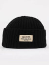 Rib Wool Label Beanie Black - GUCCI - BALAAN 3