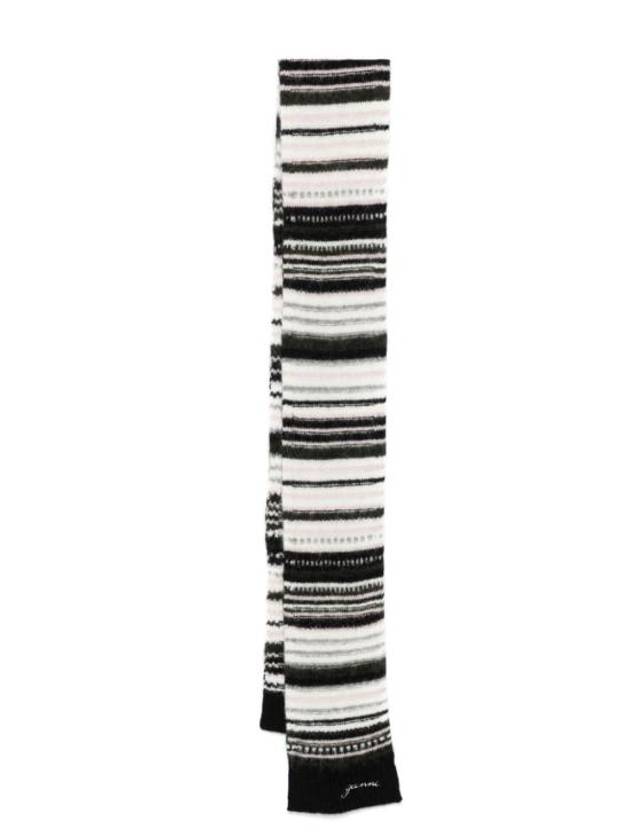 Stripe Soft Wool Scarf Black - GANNI - BALAAN 2