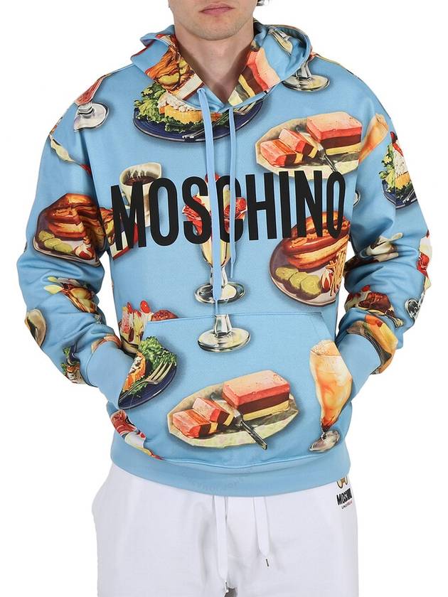 Moschino Blue Fantasy Food Print Cotton-Blend Hoodie, Brand Size 44 (US Size 34) - MOSCHINO - BALAAN 1