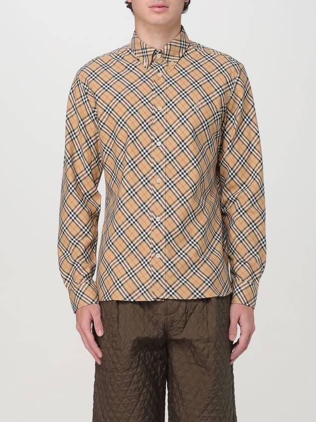 B Shield Embroidered Check Cotton Long Sleeve Shirt Sand - BURBERRY - BALAAN 2