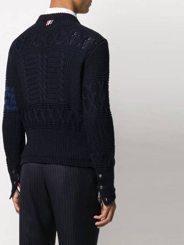 Aran Cable Crew Neck Knit Top Navy - THOM BROWNE - BALAAN 4