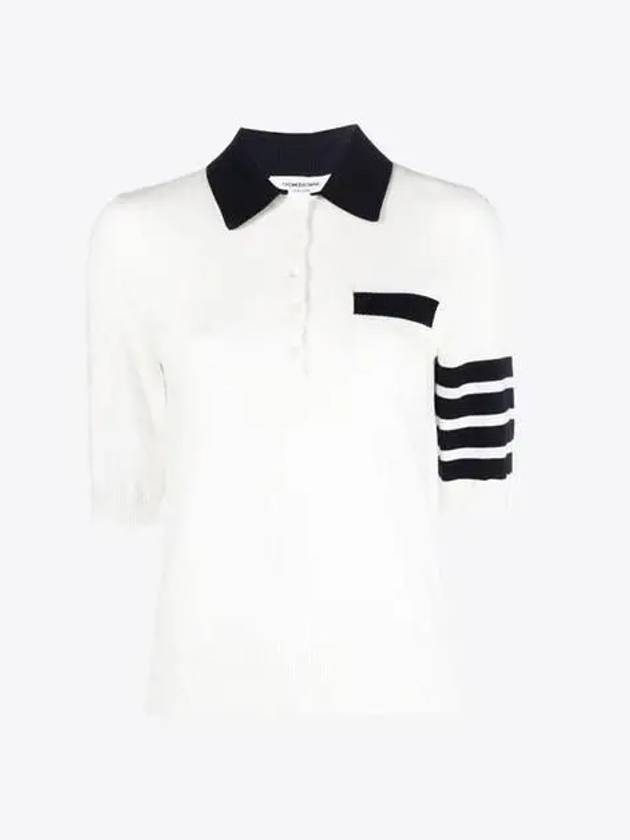 Cotton Hector Pointelle 4-Bar Polo Shirt White - THOM BROWNE - BALAAN 2