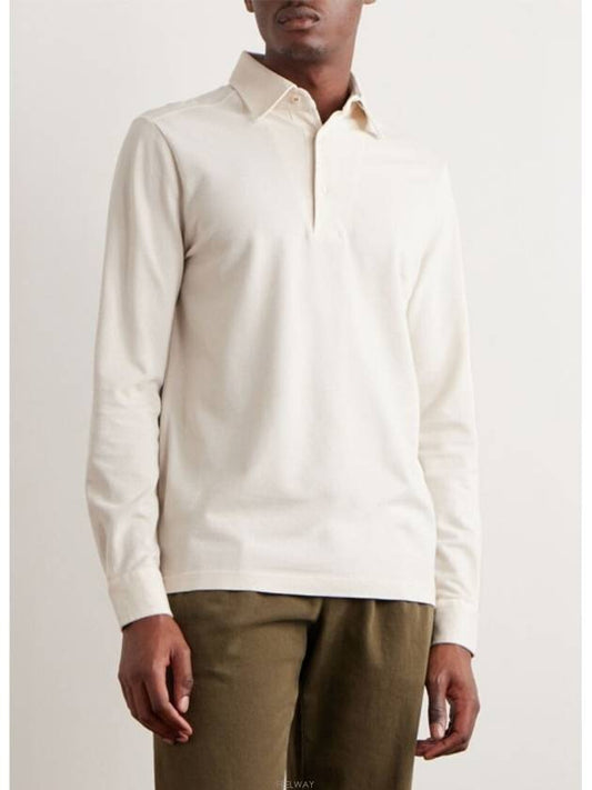 Men's Cotton Long Sleeve Polo Shirt Ivory - LORO PIANA - BALAAN 2