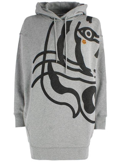 Tiger Patch Print Long Hooded Top Gray - KENZO - BALAAN 2