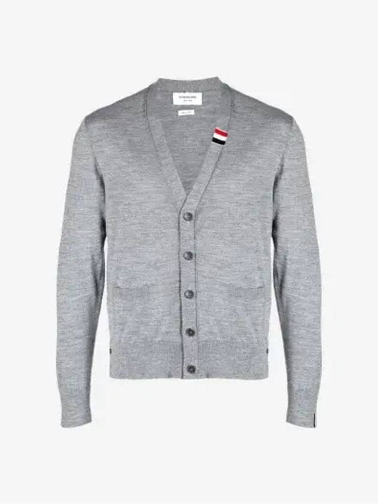 Men's Jersey Stitch V-Neck Cardigan Light Grey - THOM BROWNE - BALAAN 2