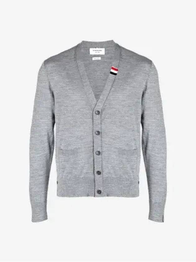 Men's Jersey Stitch V-Neck Cardigan Light Grey - THOM BROWNE - BALAAN 2