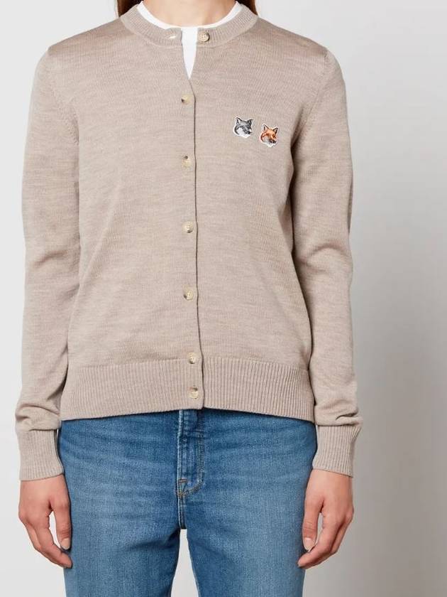 Double Fox Head Patch Round Neck Cardigan Beige Melange - MAISON KITSUNE - BALAAN 4