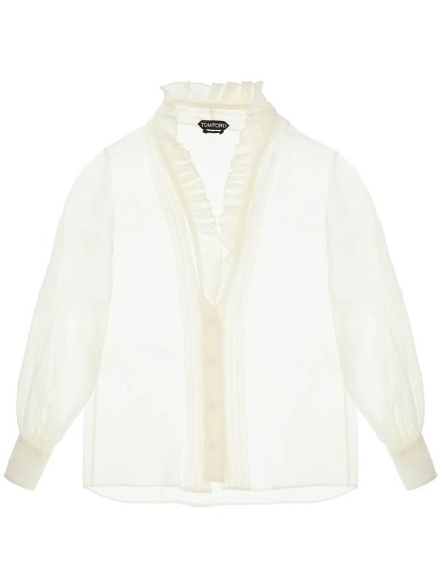 cream silk shirt with ruffled collar and mother-of-pearl buttons - TOM FORD - BALAAN 1