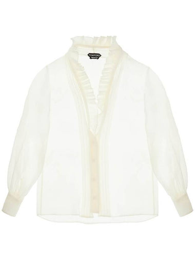 cream silk shirt with ruffled collar and mother-of-pearl buttons - TOM FORD - BALAAN 1