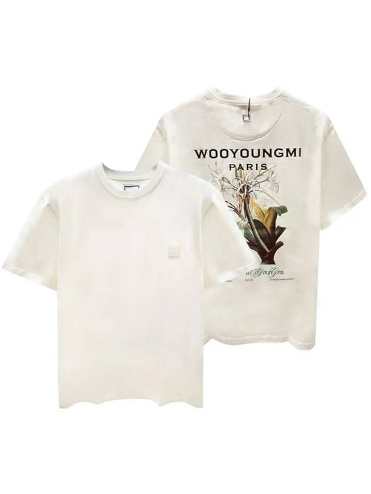 Flower Printing Back Logo Round Short Sleeve T Shirt Ivory Men s W231TS48702I - WOOYOUNGMI - BALAAN 2