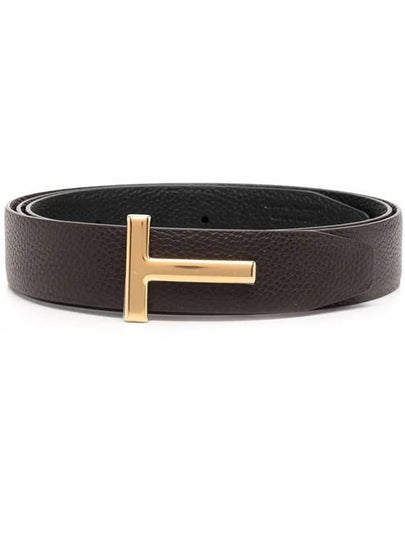 Gold Grain Leather T Icon Belt Brown Black - TOM FORD - BALAAN 2