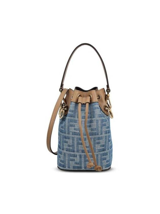 Mon Tresor FF Logo Denim Bucket Bag Light Blue - FENDI - BALAAN 1