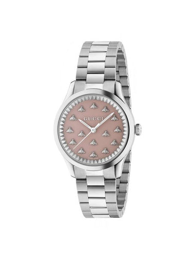 G Timeless Bee Dial 32mm Metal Watch Pink Silver YA1265033 - GUCCI - BALAAN 1