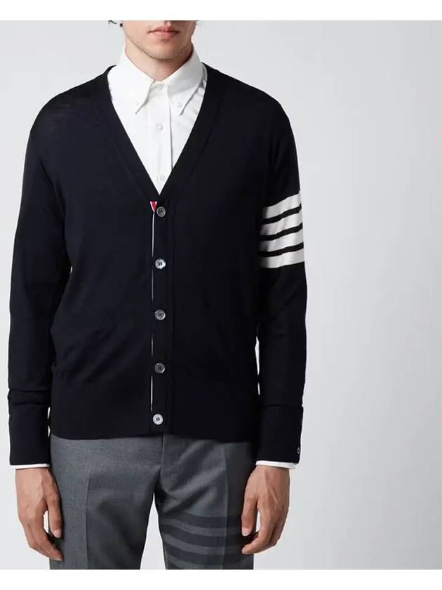 Men's Sustainable Classic Diagonal Wool Cardigan Navy - THOM BROWNE - BALAAN 5