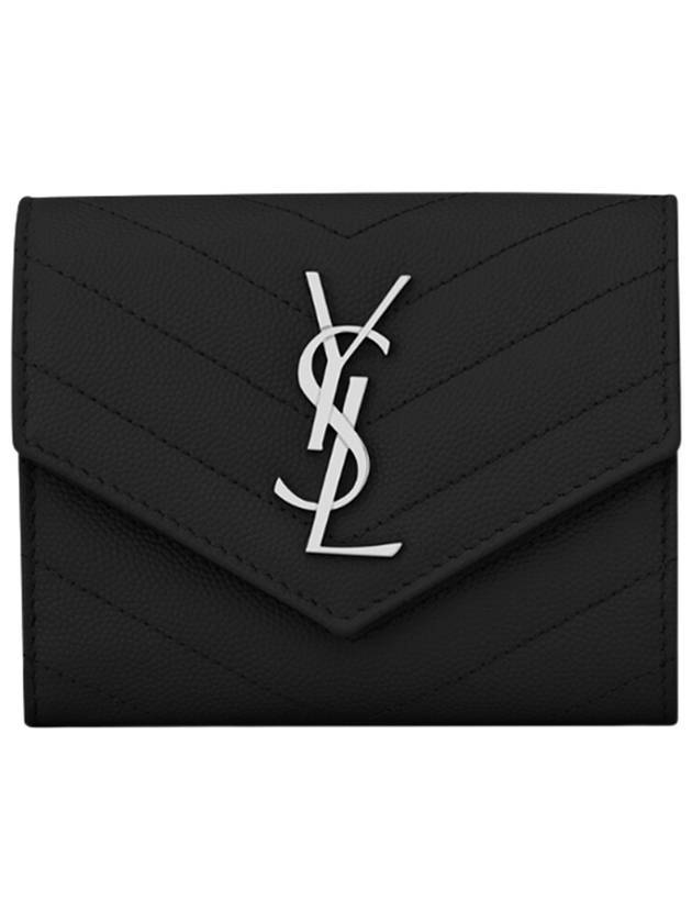 Silver Matelasse monogram compact 3-fold Half half wallet black - SAINT LAURENT - BALAAN 1