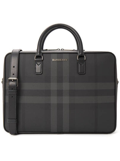 Check Print Leather Brief Case Charcoal - BURBERRY - BALAAN 2