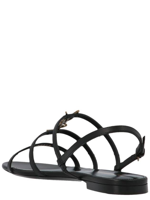 Women's Smooth Leather Gold Tone Monogram Detail Cassandra Flat Sandals Black - SAINT LAURENT - BALAAN 8