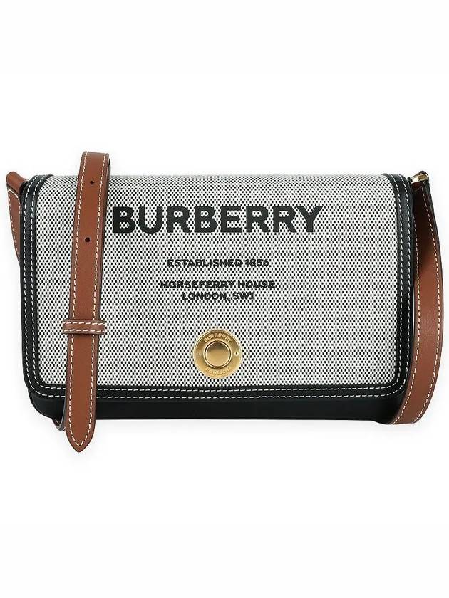 Horseferry Print Cotton Canvas Leather Cross Bag Black - BURBERRY - BALAAN 2