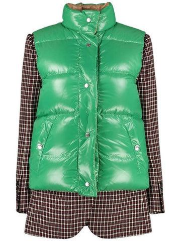 Check Wool Blazer Vest Padded Green - BURBERRY - BALAAN 1