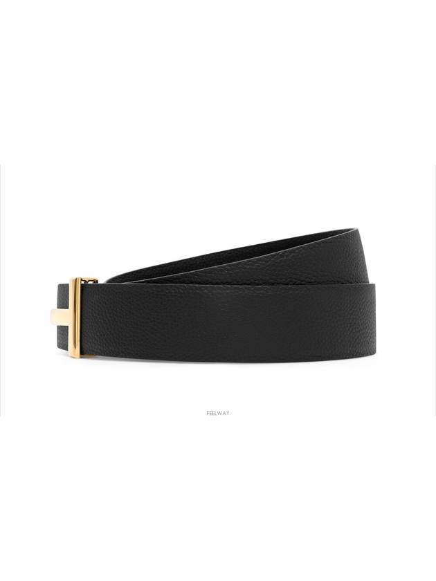 Gold Soft Grain Leather T Icon Belt Brown Black - TOM FORD - BALAAN 6