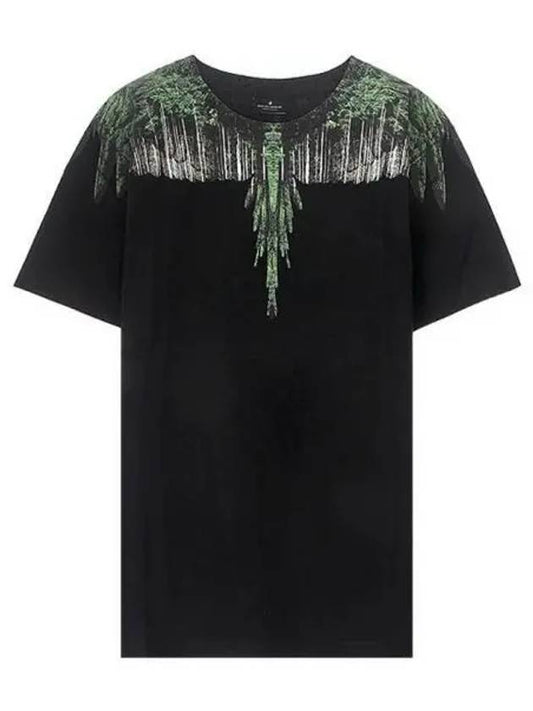 Green Wood Wing Graphic Short Sleeve T-Shirt Black - MARCELO BURLON - BALAAN 2