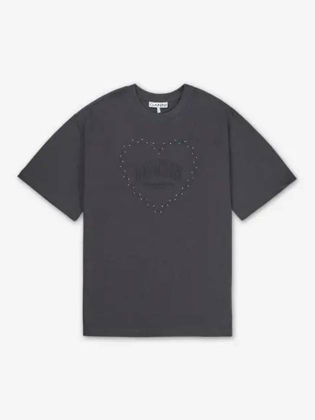 Drop Shoulder Heart Cotton Short Sleeve T-Shirt Black - GANNI - BALAAN 2