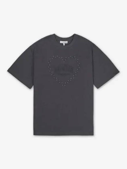 Drop Shoulder Heart Cotton Short Sleeve T-Shirt Black - GANNI - BALAAN 2