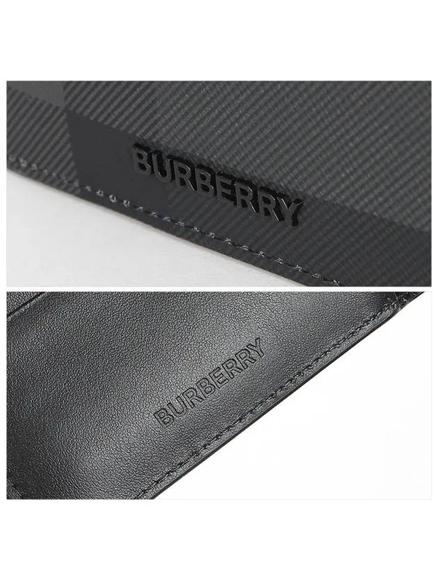 Check And Leather Half Wallet Charcoal - BURBERRY - BALAAN 5