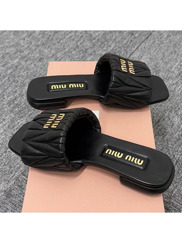 Matelasse Nappa Leather Slippers Black - MIU MIU - BALAAN 4