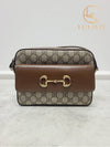 Used luxury goods Lewis It Brown GG Supreme 1955 Horsebit small shoulder bag - GUCCI - BALAAN 1