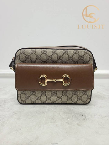 Used luxury goods Lewis It Brown GG Supreme 1955 Horsebit small shoulder bag - GUCCI - BALAAN 1