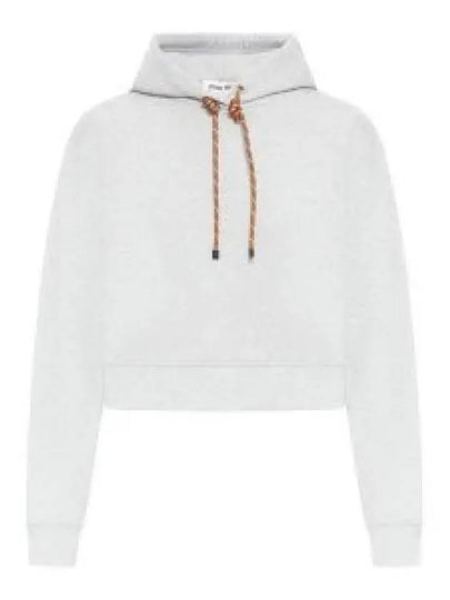 Logo Drawstring Crop Cotton Hoodie Grey - MIU MIU - BALAAN 2