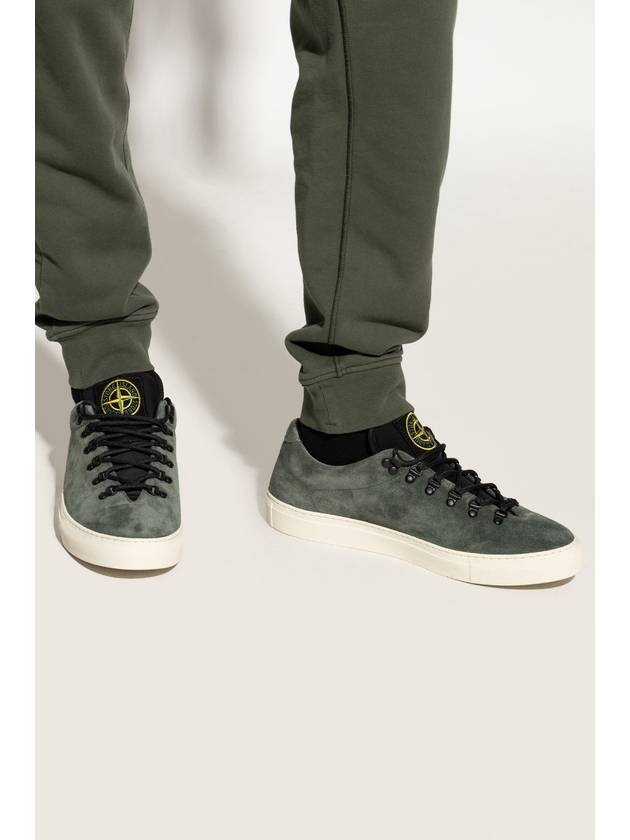 Suede Leather Low Top Sneakers Musk Green - STONE ISLAND - BALAAN 3