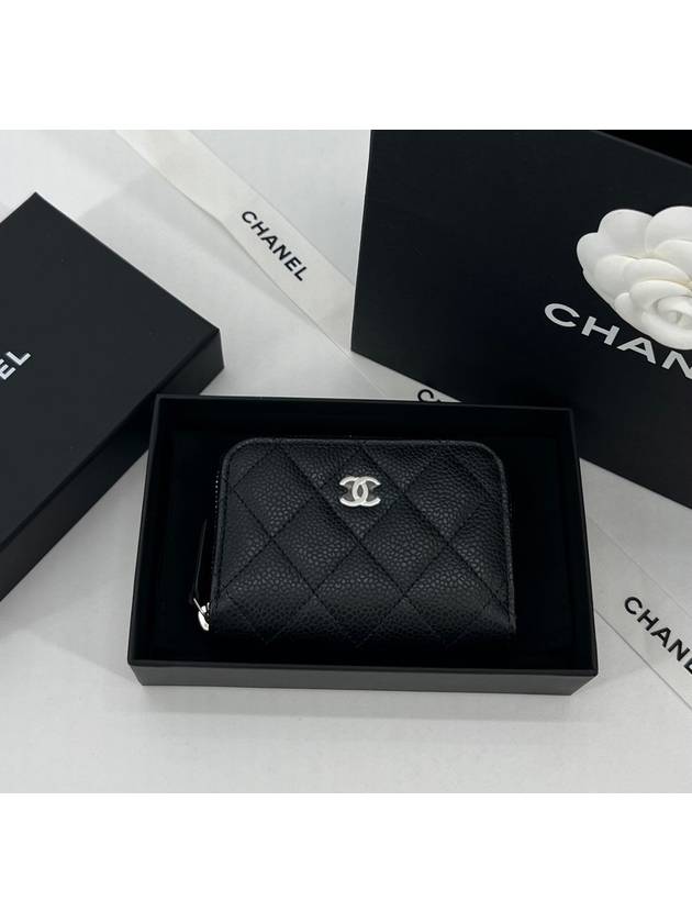 Classic Zipped Coin Purse Grained Calfskin Silver Black - CHANEL - BALAAN 2