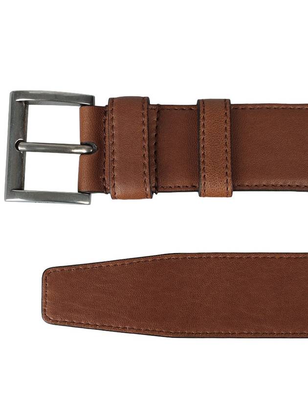 Square Metal Buckle Leather Belt Brown - PRADA - 4