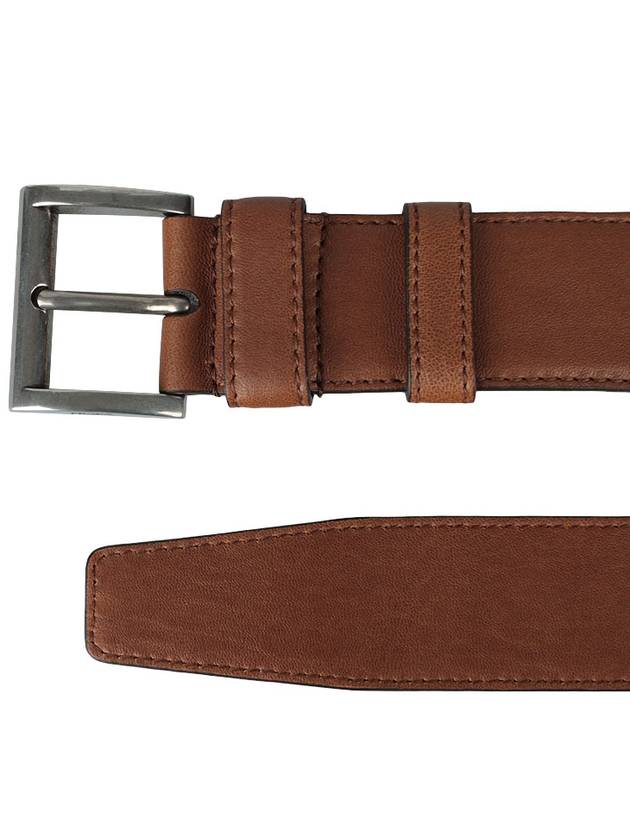 Square Metal Buckle Leather Belt Brown - PRADA - BALAAN 4