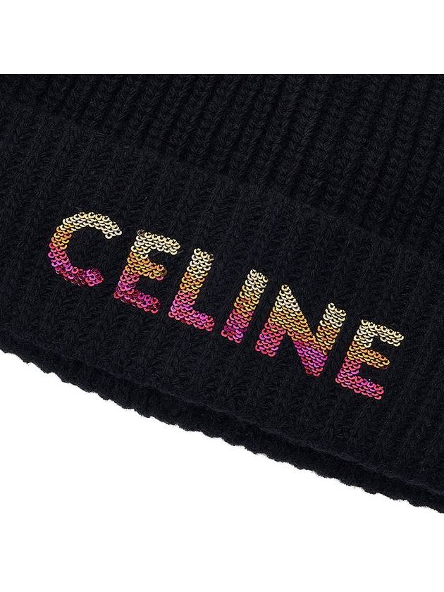 Embroidered Logo Wool Beanie Black - CELINE - BALAAN 7