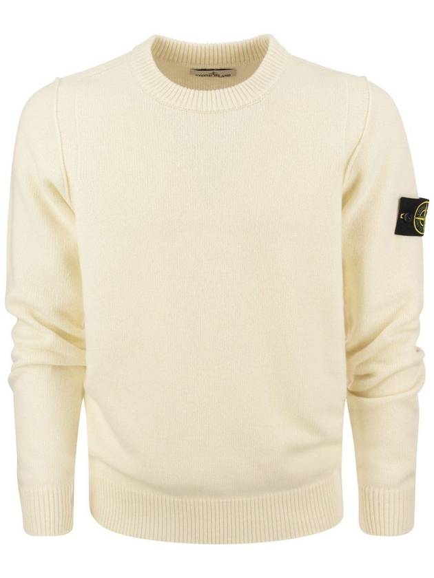 Logo Patch Crew Neck Wool Knit Top Natural - STONE ISLAND - BALAAN 2