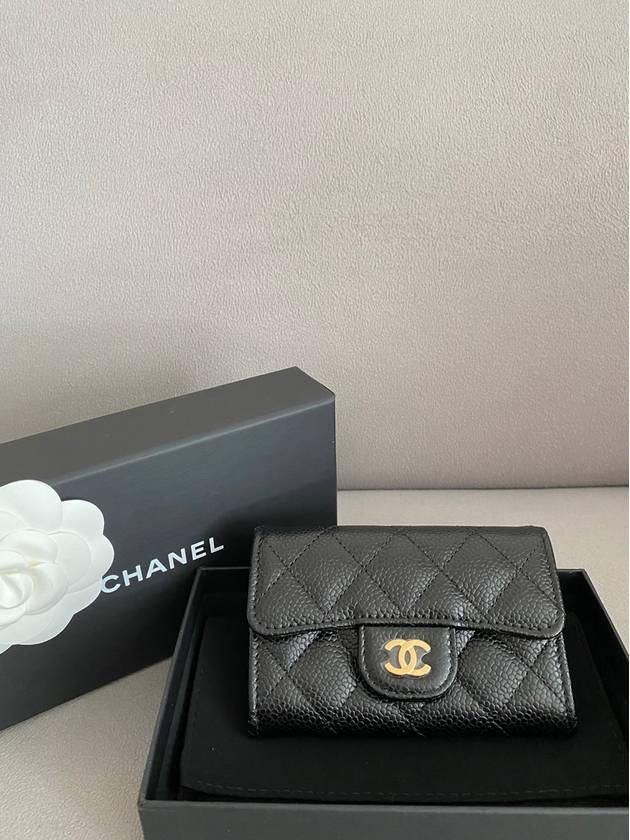 Classic snap flap card wallet caviar black gold AP0214 - CHANEL - BALAAN 1