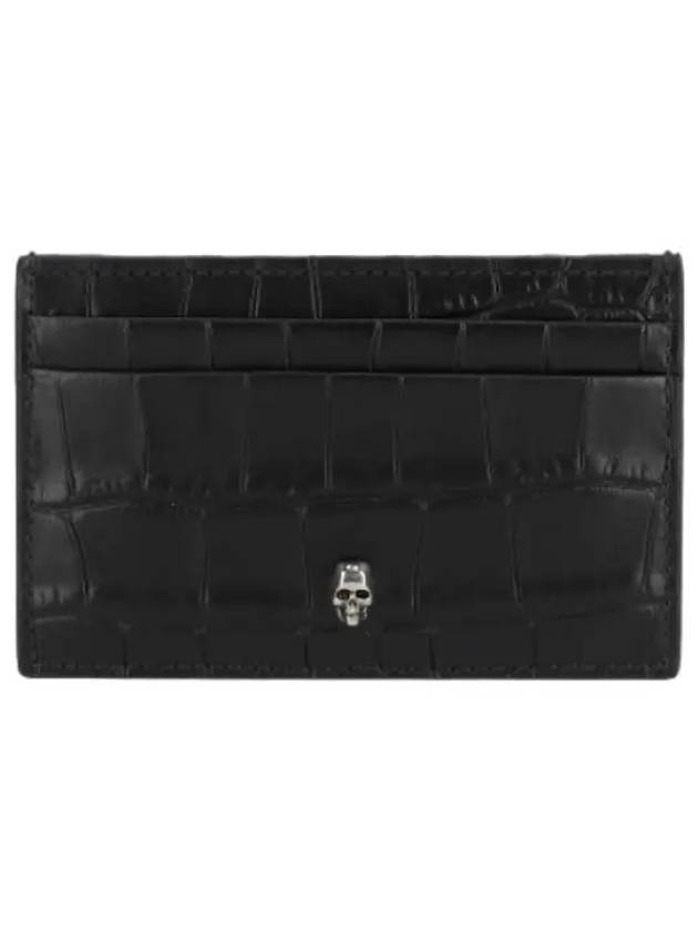 Crocodile embossed card holder black wallet - ALEXANDER MCQUEEN - BALAAN 1